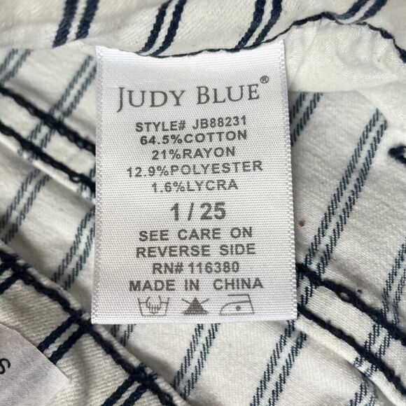Judy Blue High Waist Pin Stripe Super Flare Stretch Jeans Designer White Blue 25 - Picture 3 of 9